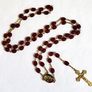 Vintage Irini Catholic Rosary Tertium Millennium Red Beads Italy Graymoor